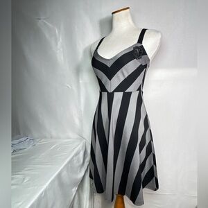 Killstar Nevermore Black and Gray Asymmetrical Dress Addams Family